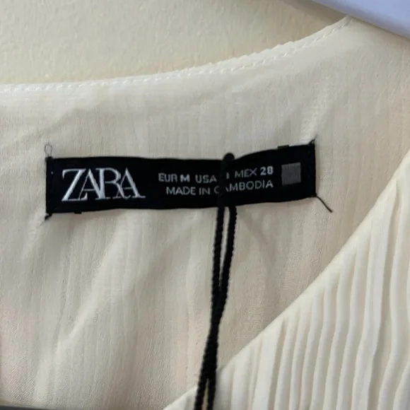 ZARA Cream Crinkly Midriff Cut Out Midi Dress M NWT - Picture 13 of 16